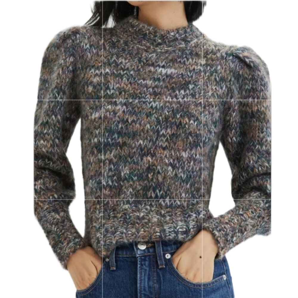 VERONICA BEARD Chaya Space Dye Puff Shoulder Crewneck Cropped Sweater in Multi - Picture 3 of 13